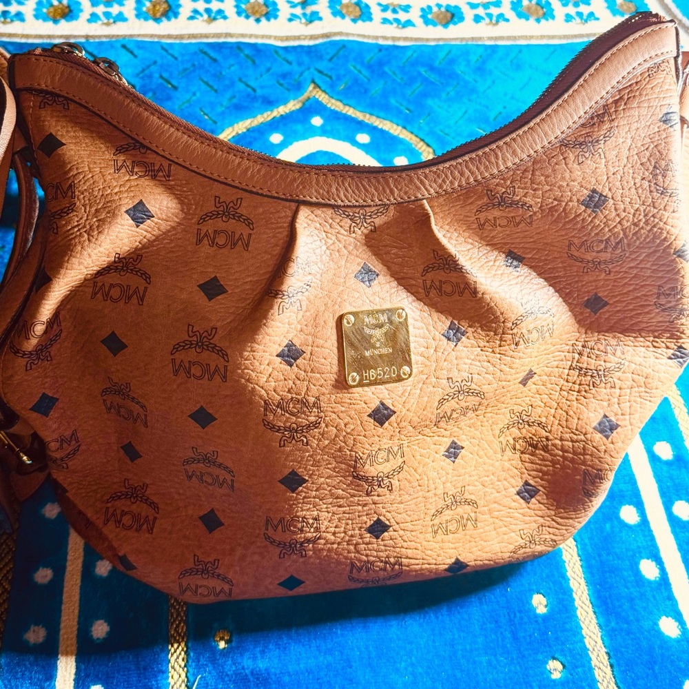 MCM Brown Logo Hobo Bag